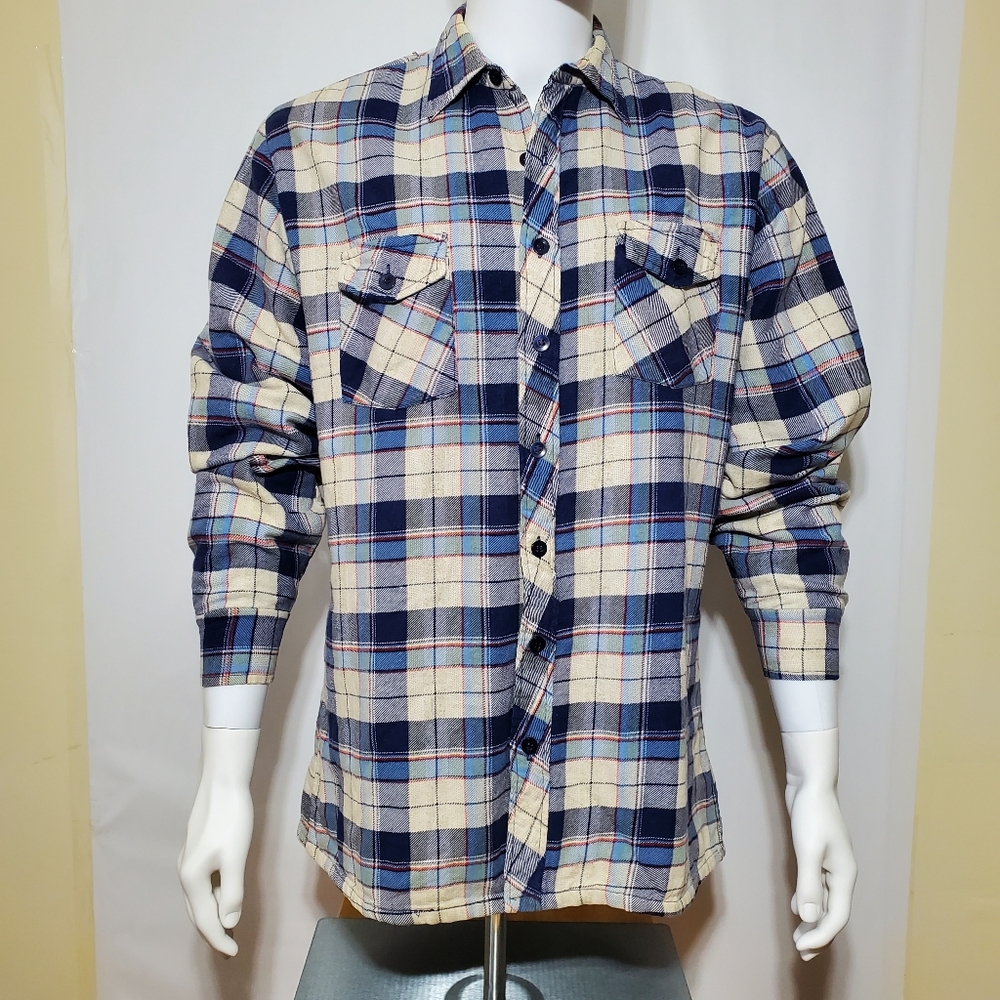 Tall Man Flannel Shirt Blue Long Sleeve Plaid LT